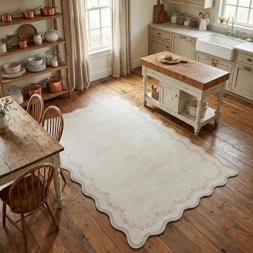 GarveeHome 3x5 Scalloped Washable Area Rug Non Slip Bedroom Entryway Rug - Image 3