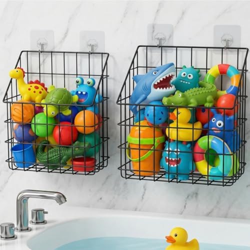 Noamus 2 Pack Bath Tub Toy Storage Organizer Basket, Rustproof Black Iron Holder by Noamus
