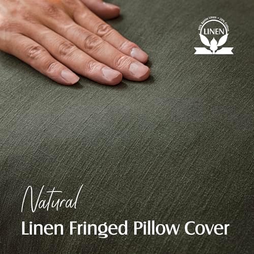 Foindtower Decorative Linen Fringe Throw Pillow Covers 26×26 Dark Green - Image 2