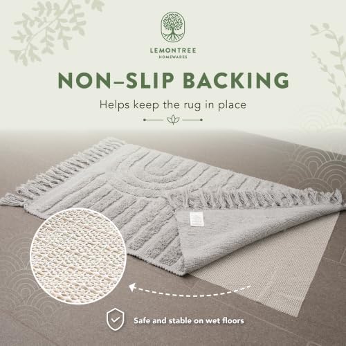 Lemontree Light Gray Boho Bath Mat, Non-Slip Cotton Bathroom Rug, 2x3 ft - Image 5