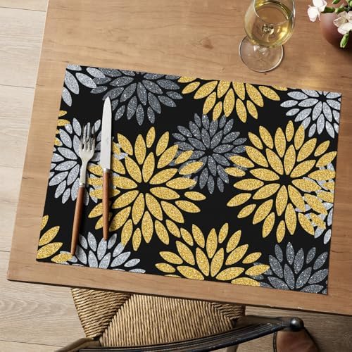 Artoid Mode Floral Vinyl Placemats Set of 4, 12x18 Inch New Year Washable - Image 2