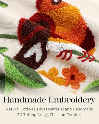 Embroidered Throw Pillow Cover, 20x12 Inch, Bird Branch - Image 2