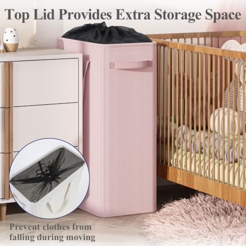 Optish 75L Pink Slim Laundry Hamper, Large Laundry Basket - Image 4