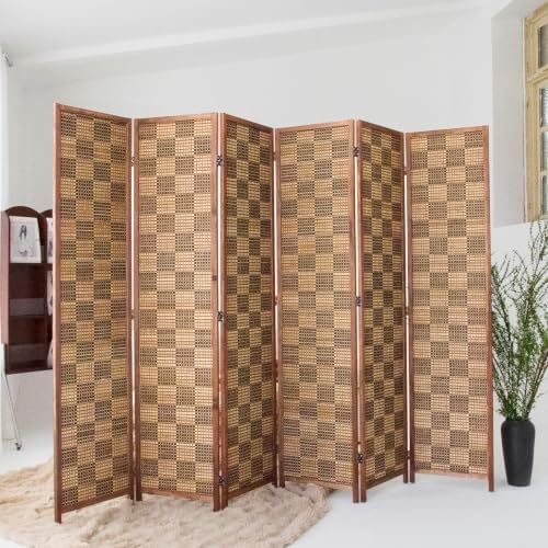 6 Panel Bamboo Room Divider, 5.6 ft Tall Double-Sided Folding Privacy Screen - Image 4