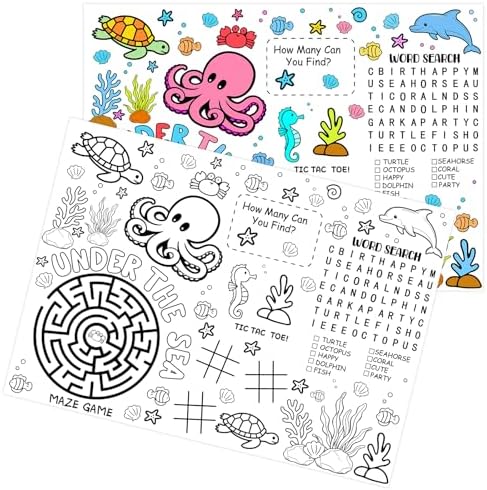 12PCS Under the Sea Party Coloring Placemats Ocean Animals Coloring Sheet Table by Tarndom