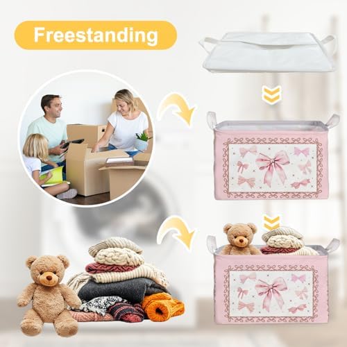 Pink Bow Foldable Storage Box, Waterproof Toy and Clothes Storage Box - Image 3