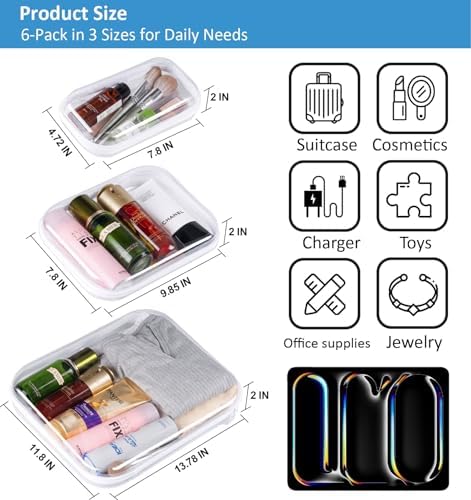 6 Pack Clear Hard Shell Zipper Case, Hard Plastic Zipper Pouches - Image 2