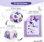 Butterfly Crib Bedding Set for Girls 3 Piece Baby Girl Bedding Sets Purple - Image 3