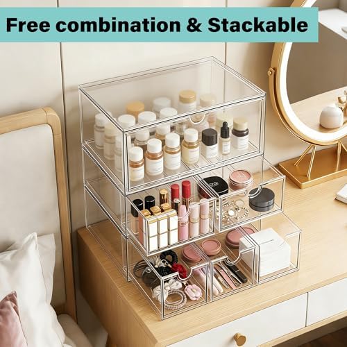 Prsildan Acrylic Makeup Organizer Stackable Clear Storage Drawers - Image 5