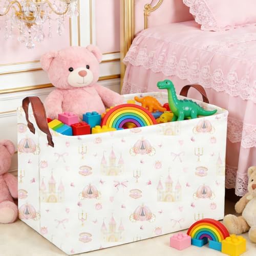 Rectangular Pink girl princess basket, Collapsible waterproof storage basket - Image 5