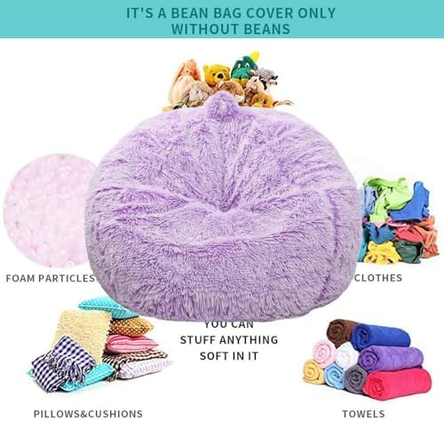 Fluffy Stuffed Animal Storage Bean Bag Chair Cover, Faux Fur Comfy Bean Bag - Image 3