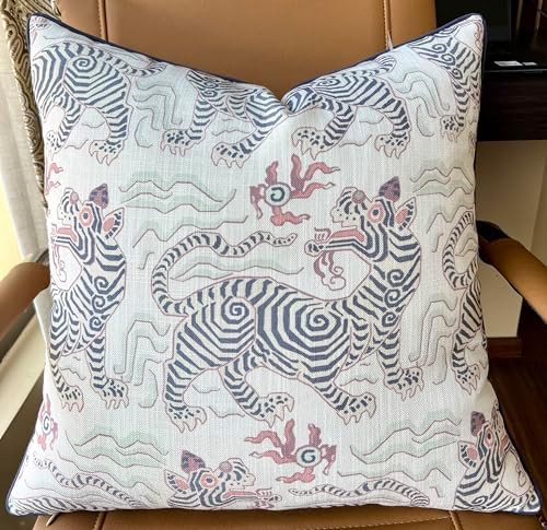 Chinoiserie Tiger Print 20x20 Throw Pillow Cover by YugTex