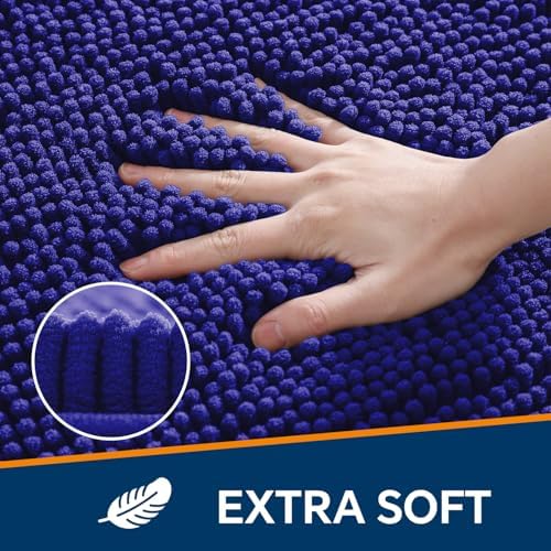 Chenille Bathroom Runner Rug 24"x72" Royal Blue, Plush Bath Mat - Image 3