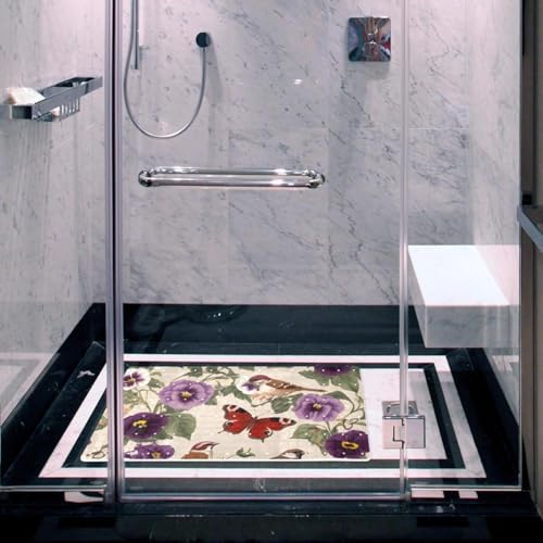 Shower Mat Non Slip 26.8 x 15.1 Inches, Butterfly Flowers Birds Bathtub Mat - Image 6