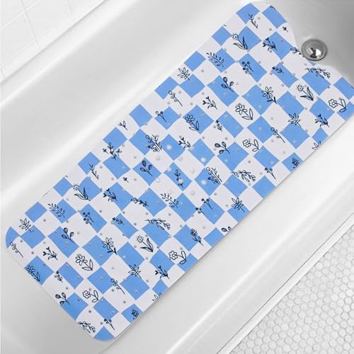 Bathtub Mat Non Slip 40x16 Inch Extra Long Bath Mat, Rustic Flowers Design by Denifeiya