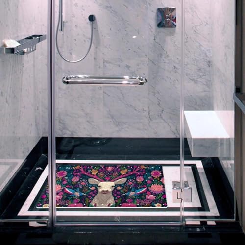 Shower Mat Non Slip 26.8 x 15.1 Inches, Deer Flower Birds Bathtub Mat Shower - Image 6