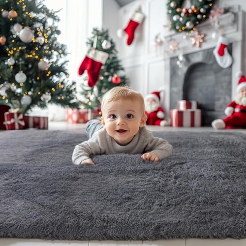 6x9 Thick Grey Shag Rug for Bedroom, Soft Plush Fluffy Carpet - Image 4