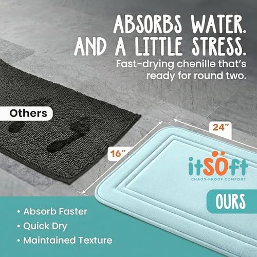 ITSOFT Memory Foam Bath Mat 24x16, Non Slip, Machine Washable, Quick Dry & - Image 3