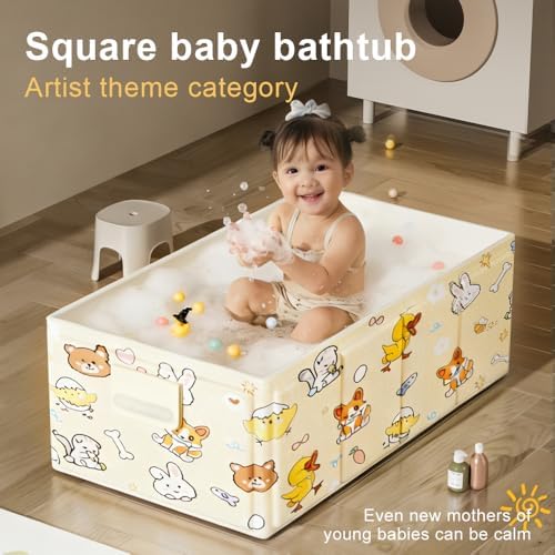 Foldable Baby Bathtub with Cute Animal Print, Portable Infant Bath Tub - Image 2