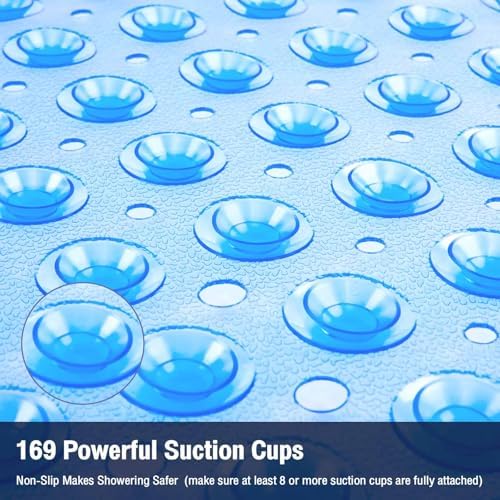 Square Shower Mat Bathtub Bath Mat Non Slip Clear Blue 21"x21" - Image 3