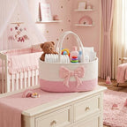 Diaper Caddy Organizer Pink Bow Empty Gift Basket - Image 6