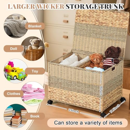 Cinnvoice 27 Gallon Rolling Wicker Storage Basket, Toy Chest - Image 2