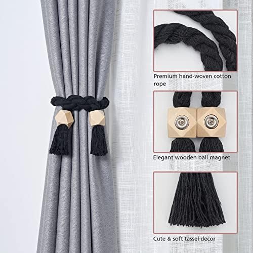 NICEEC 4 Pack Wooden Polyhedron Magnetic Curtain Tiebacks Boho Home Decor Drape - Image 3