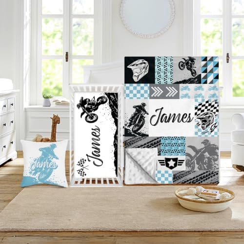 Custom Baby Boy Minky Crib Bedding Set, Dirt Bike Bedding 3 Pcs Set by Duckbe