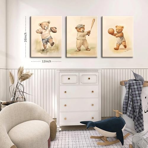 Bear Rugby Sports Nursery Canvas Wall Art Set of 3 - Image 3
