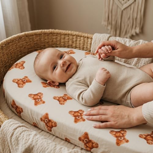 4 Pack Bear Baby Sheets Neutral Unisex Fitted Checked Nursery Baby Sheet Set - Image 5