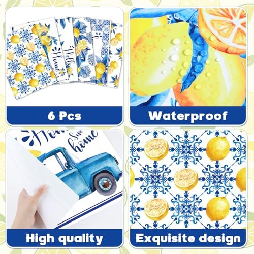 OBUSATT Blue and Yellow Lemons Placemats Set of 6 17×12 Inch Summer Lemon - Image 3
