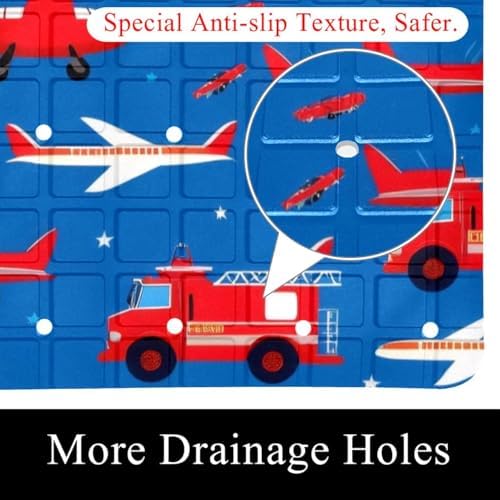 Bathtub Mat Non Slip 26.8x15.1 Inch, Fire Trucks and Plane Shower Mat - Image 2