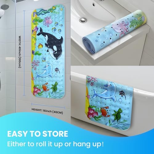 Baby Bath Tub Mat, 40 x 16 Inch Extra Large Non Slip Kids Cartoon Bathtub - Image 4