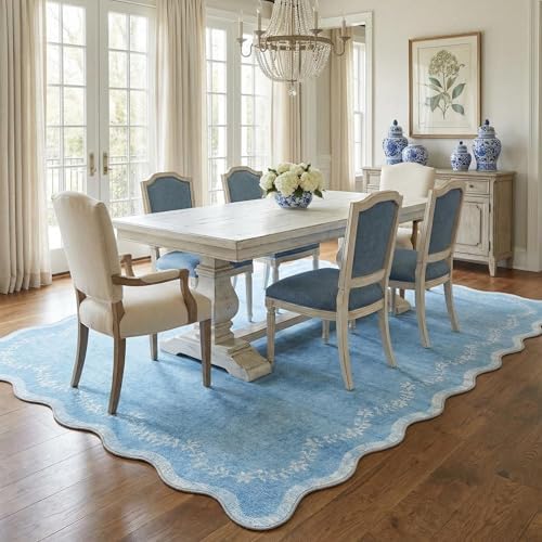 GarveeHome Scalloped Area Rugs 8x10 Large Blue Washable Living Room Rug - Image 3