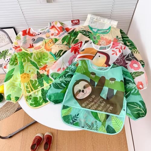 PandaEar 5 Pack Baby Long Sleeve Bibs| Waterproof Full Sleeve Bib - Image 4