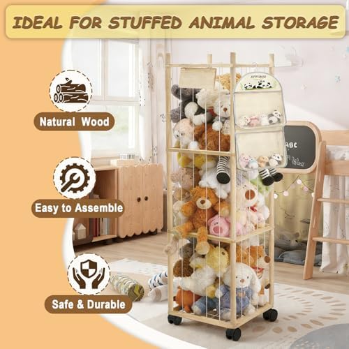 Thick&Thin Stuffed Animal Storage & Organizer, Wooden Zoo Toy Holder - Image 4