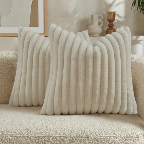 FUTEI Pack of 2 Faux Fur Throw Pillow Covers 16x16 Inch by FUTEI