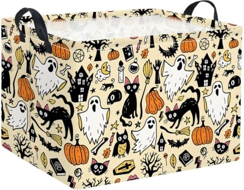 Rectangular Halloween Basket Trick or Treat Pumpkin Basket Cute Storage Bin by HIYAGON
