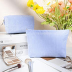 SOIDRAM 2 Pcs Corduroy Makeup Bag Large Cosmetic Bag Toiletry Bag Makeup Pouch - Image 2