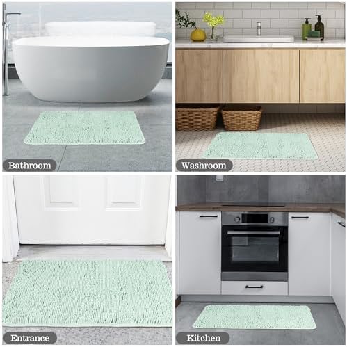 Yeaban Chenille Spa Blue Bathroom Rug 26"x44", Non-Slip Rubber Backing - Image 5