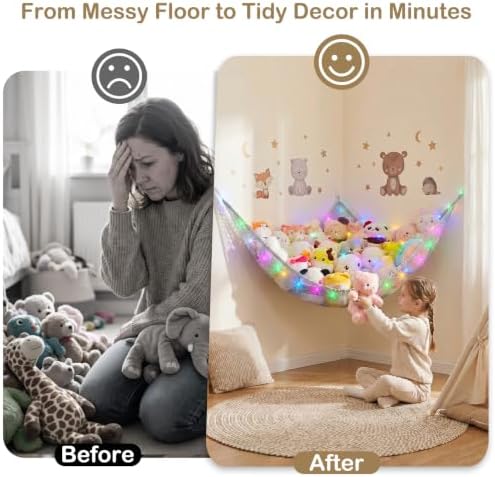 Stuffed Animals Hammock with LED Light Toy Net Room Decor Corner Storage - Image 6