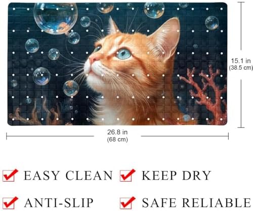 Shower Mat Non Slip 26.8 x 15.1 Inches, Underwater Cat Ocean Bathtub Mat Shower - Image 4