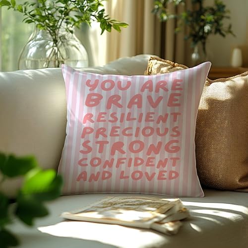 You are Affirmation Pink Striped Pillow Cover 18x18, Nursery Inspirational - Image 3