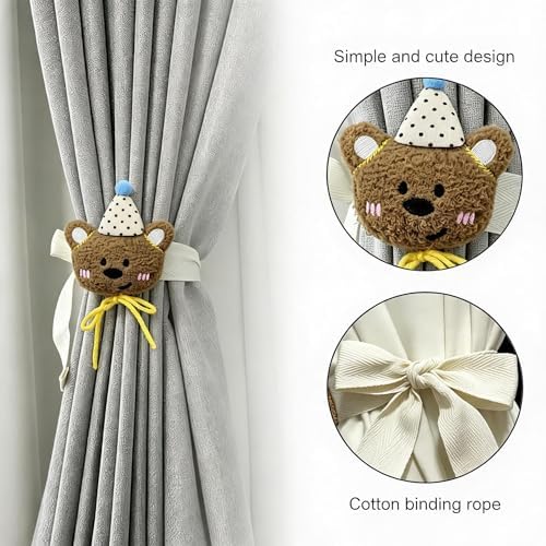 YGNNIU 2 Pack Cartoon Bears Curtain Tiebacks, Cute Embroidered Cartoon Animal - Image 3