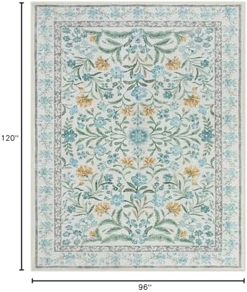 Lahome Light Blue Bedroom Rug 8x10 Under Bed, Boho Washable Rugs - Image 2
