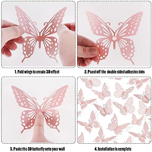 SAOROPEB 3D Butterfly Wall Decor 48 Pcs Pink Butterfly Decorations - Image 6