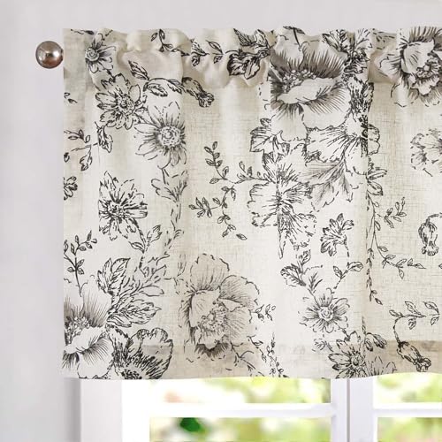 Vangao Floral Valances for Windows Alice Black W50 X 18L 1 Panel by Vangao