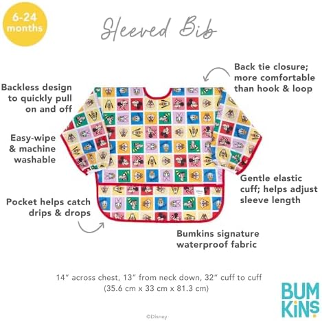Bumkins Disney Sleeved Baby Bib – Long Sleeve Waterproof Fabric Feeding Smock - Image 5