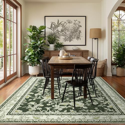 Oriental Dark Green Area Rugs 9x12 Washable Extra Large Carpet - Image 6