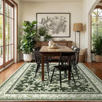 Olive Green Rug 6x9 for Dining Room Sketch Patterned Washable Area Rugs - Image 6